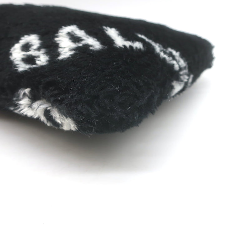 Balenciaga Allover Logo Faux Fur Clutch Black