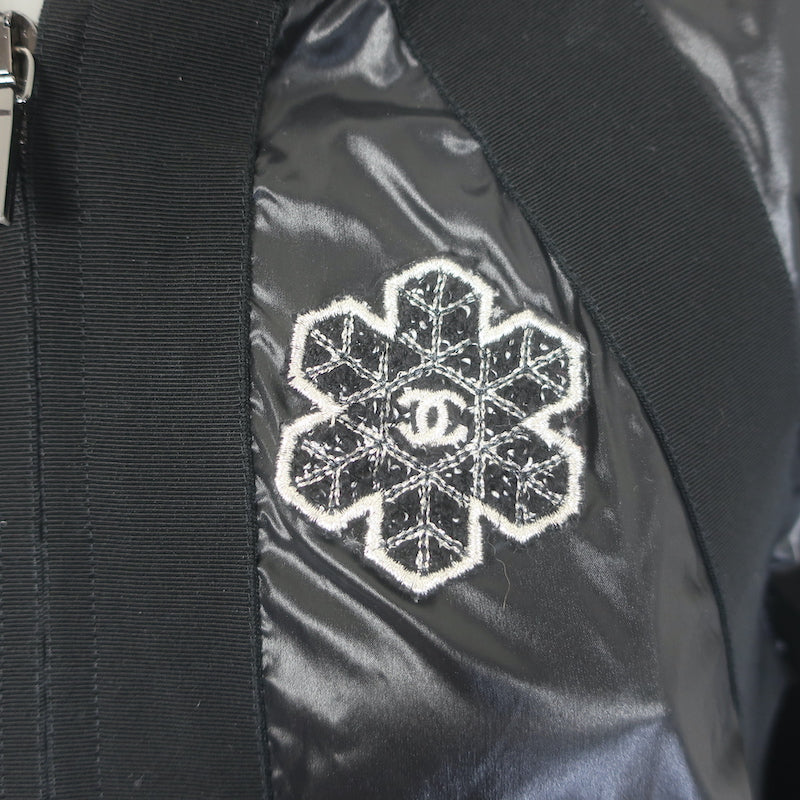 Chanel 19B Snowflake CC Hooded A-Line Parka Black Nylon Size 36