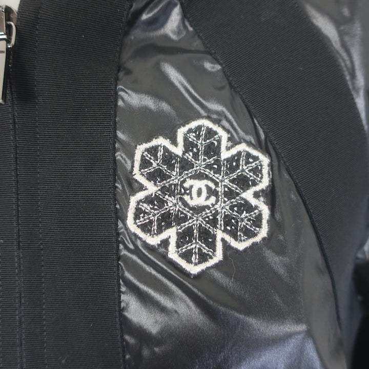 Chanel 19B Snowflake CC Hooded A-Line Parka Black Nylon Size 36
