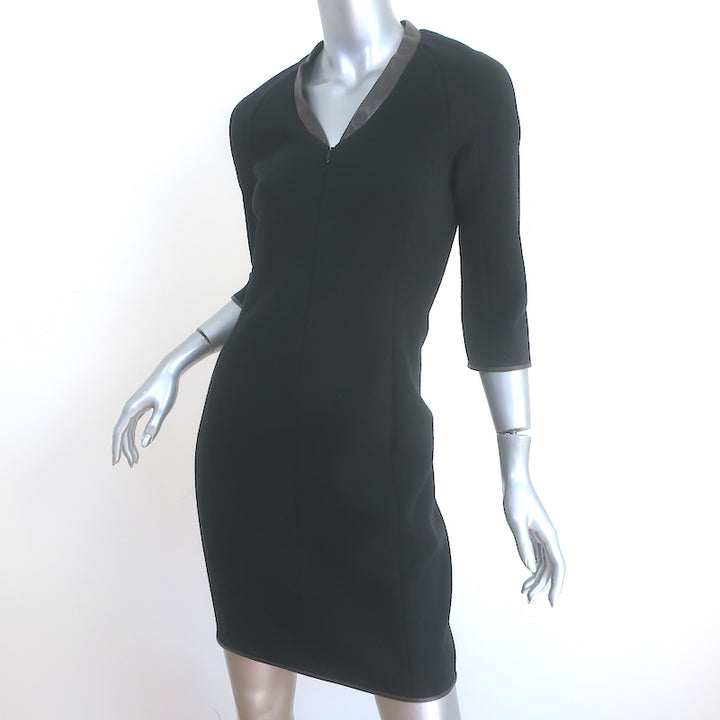 Veronica Beard Zip-Front Mini Dress Black Leather-Trim Wool-Blend Size 1