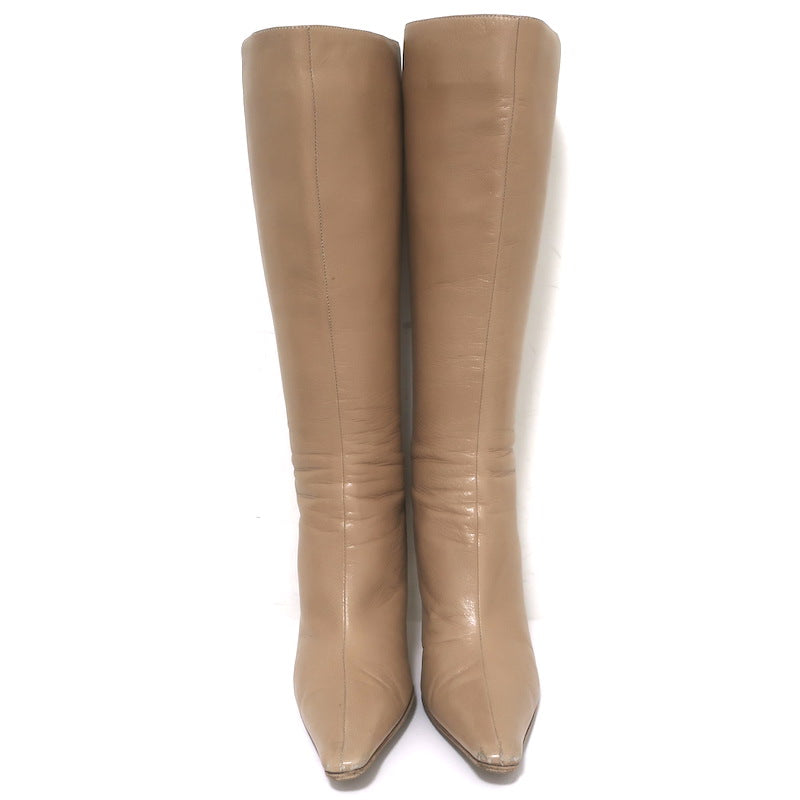 Jimmy Choo Agathe 85 Knee High Boots Nude Leather Size 40