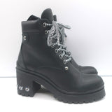 Miu Miu Nevermind Crystal-Embellished Combat Boots Black Leather Size 35.5