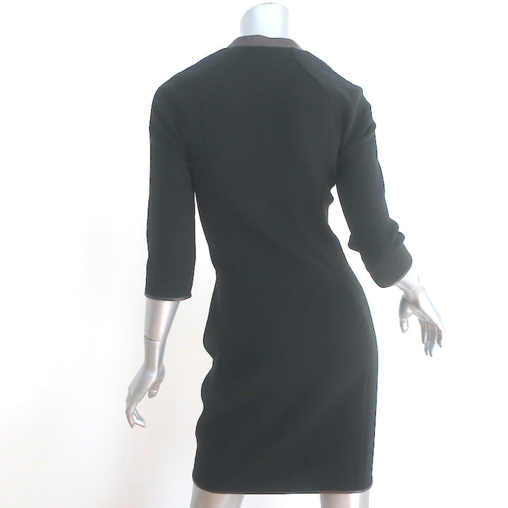 Veronica Beard Zip-Front Mini Dress Black Leather-Trim Wool-Blend Size 1