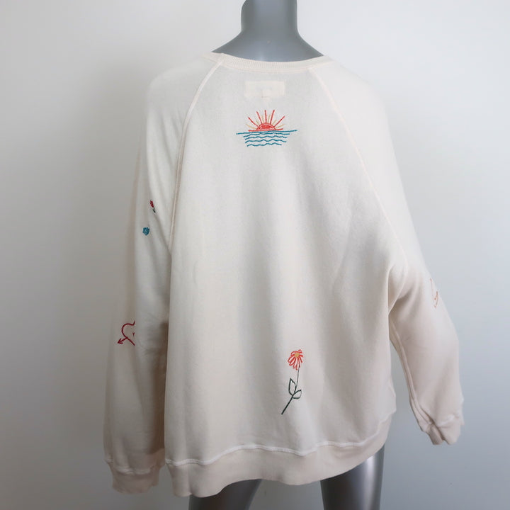 THE GREAT The Slouch Embroidered Sweatshirt Ivory Size 3