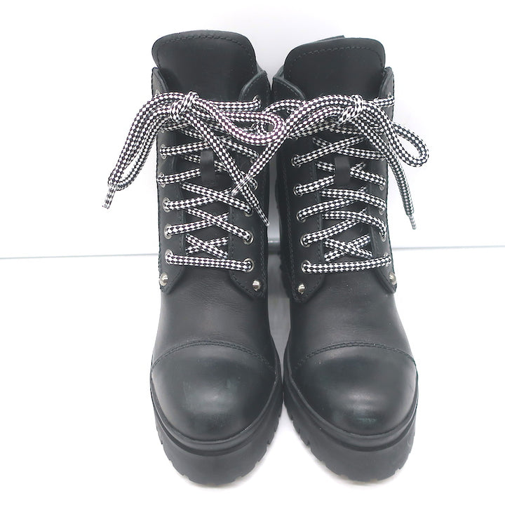 Miu Miu Nevermind Crystal-Embellished Combat Boots Black Leather Size 35.5