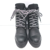Miu Miu Nevermind Crystal-Embellished Combat Boots Black Leather Size 35.5