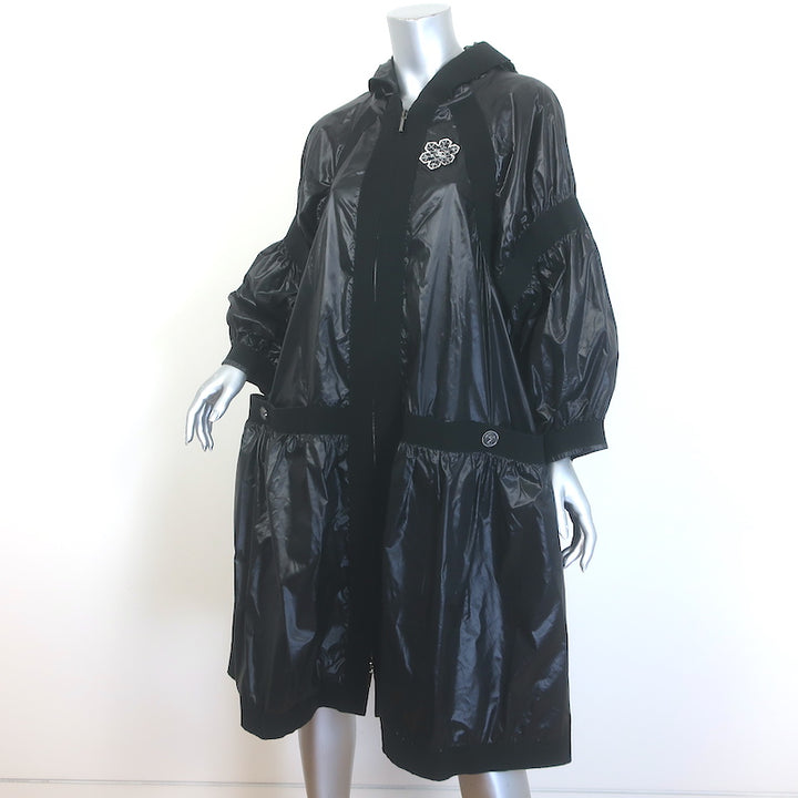 Chanel 19B Snowflake CC Hooded A-Line Parka Black Nylon Size 36