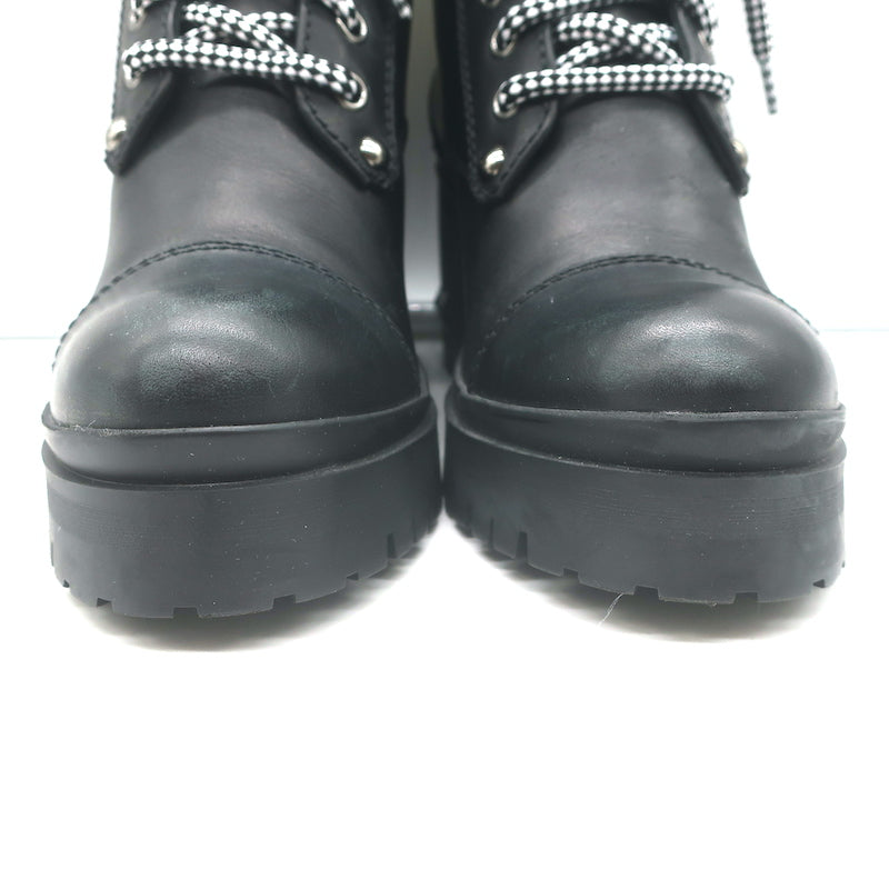 Miu Miu Nevermind Crystal-Embellished Combat Boots Black Leather Size 35.5