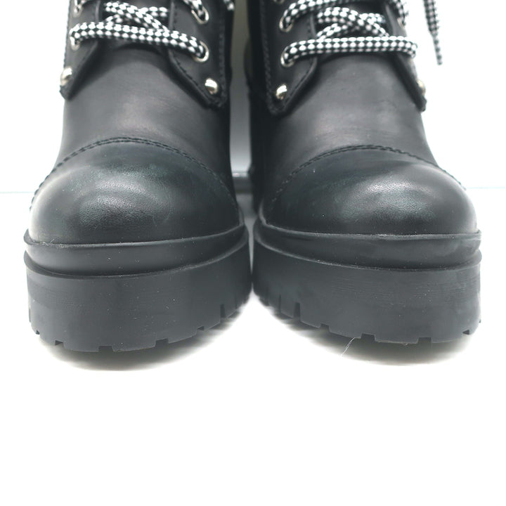 Miu Miu Nevermind Crystal-Embellished Combat Boots Black Leather Size 35.5