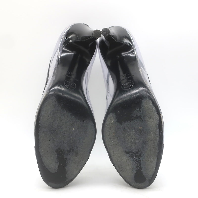 Chanel 07P CC Cap Toe PVC &amp; Patent Leather Pumps Clear/Black Size 38.5