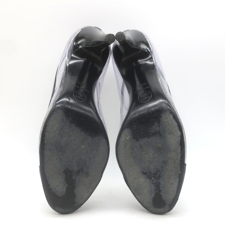 Chanel 07P CC Cap Toe PVC &amp; Patent Leather Pumps Clear/Black Size 38.5