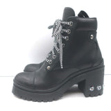 Miu Miu Nevermind Crystal-Embellished Combat Boots Black Leather Size 35.5