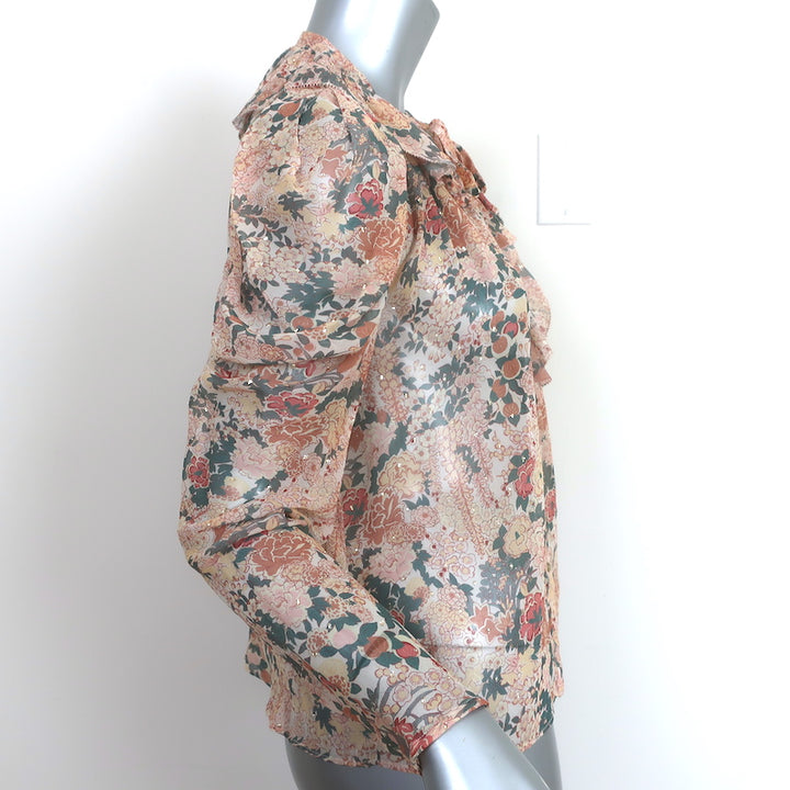 Ulla Johnson Colette Blouse Light Pink Lurex Floral Print Silk Size 0