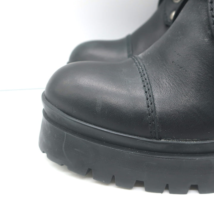 Miu Miu Nevermind Crystal-Embellished Combat Boots Black Leather Size 35.5