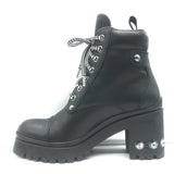 Miu Miu Nevermind Crystal-Embellished Combat Boots Black Leather Size 35.5