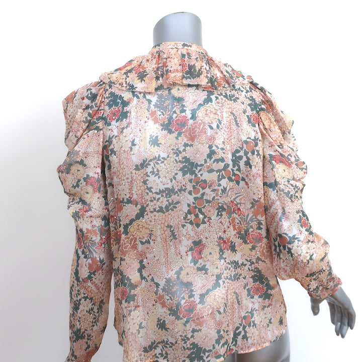 Ulla Johnson Colette Blouse Light Pink Lurex Floral Print Silk Size 0