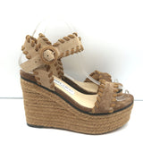 Jimmy Choo Platform Espadrille Wedges Abigail Brown Whipstitched Suede Size 36.5