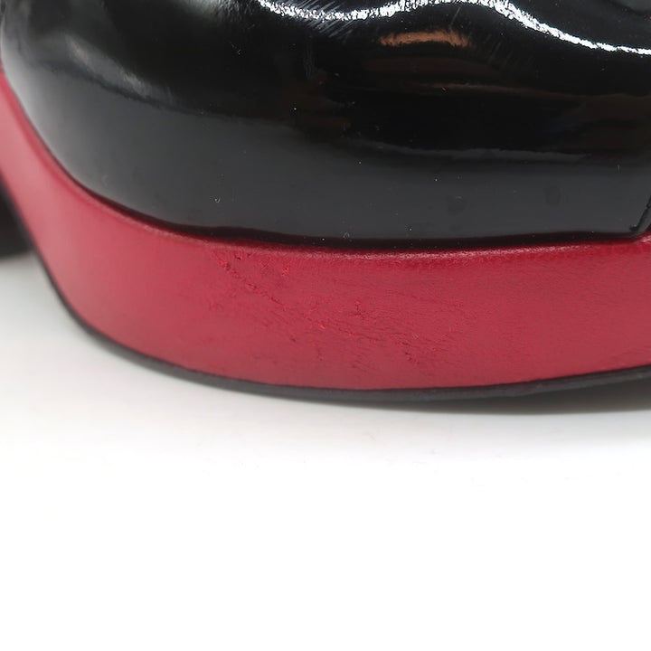 Chanel 10C Ankle Strap Bicolor Platform Wedge Sandals Black Patent/Red Size 39.5