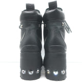 Miu Miu Nevermind Crystal-Embellished Combat Boots Black Leather Size 35.5