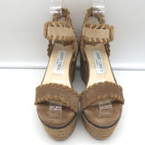 Jimmy Choo Platform Espadrille Wedges Abigail Brown Whipstitched Suede Size 36.5