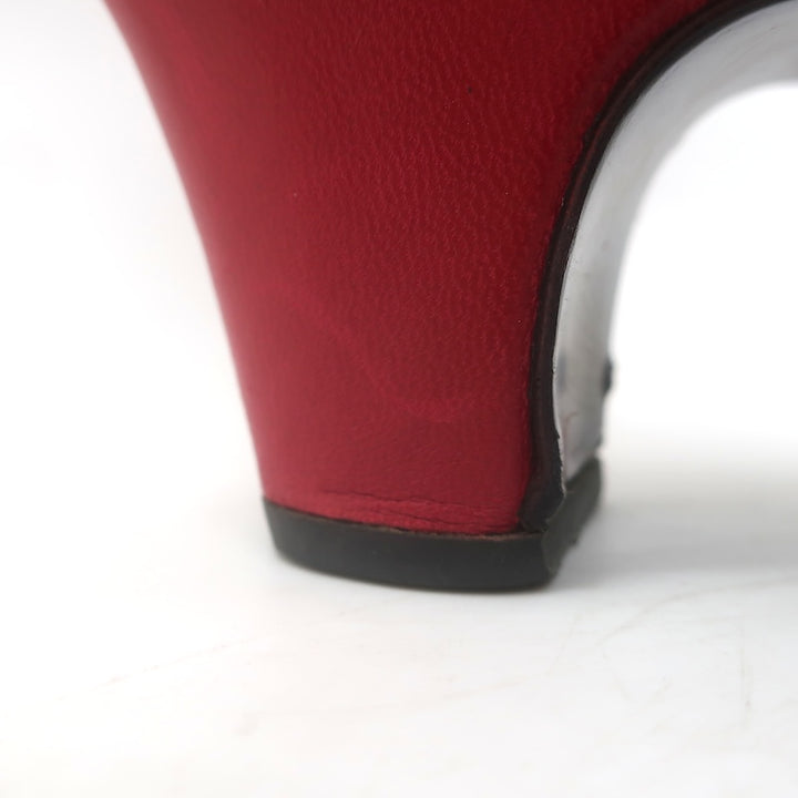 Chanel 10C Ankle Strap Bicolor Platform Wedge Sandals Black Patent/Red Size 39.5