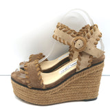 Jimmy Choo Platform Espadrille Wedges Abigail Brown Whipstitched Suede Size 36.5