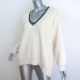 Kujten Cashmere Striped V-Neck Sweater Ivory Ribbed Knit Size 1