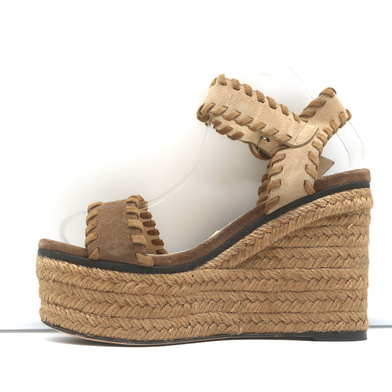 LOUIS VUITTON Wedge Sandals Monogram Espadrilles Brown Women Size 36.5