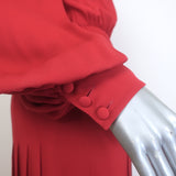 Valentino Pleated Georgette Gown Red Silk Size 40 Button-Down Maxi Dress