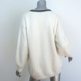 Kujten Cashmere Striped V-Neck Sweater Ivory Ribbed Knit Size 1