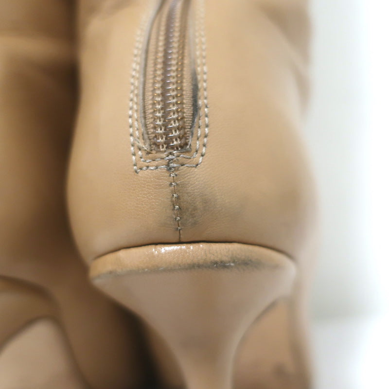 Jimmy Choo Agathe 85 Knee High Boots Nude Leather Size 40