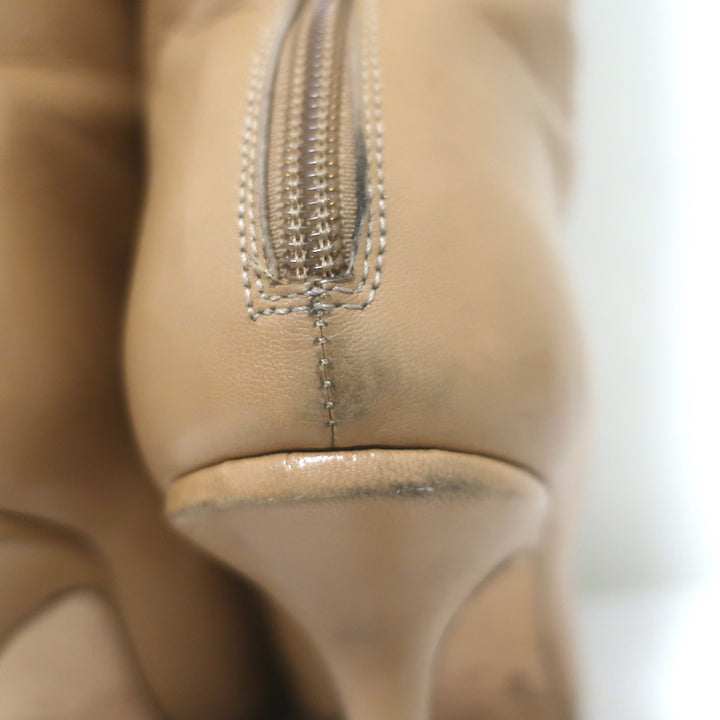 Jimmy Choo Agathe 85 Knee High Boots Nude Leather Size 40