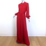Valentino Pleated Georgette Gown Red Silk Size 40 Button-Down Maxi Dress