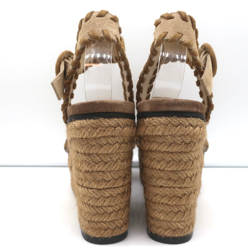 LOUIS VUITTON Wedge Sandals Monogram Espadrilles Brown Women Size 36.5