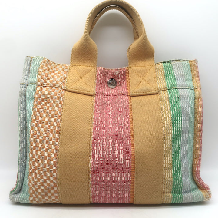 Hermes Fourre Tout PM Tote Bag Multicolor Striped Toile