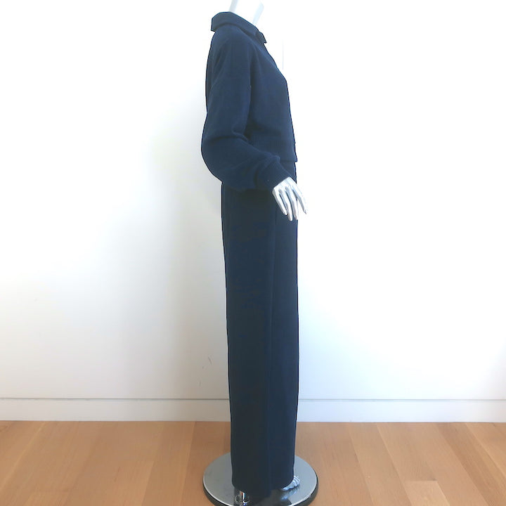 Alo Cozy Day Henley Pullover &amp; Wide Leg Sweatpants Set Navy Velvet Size Medium