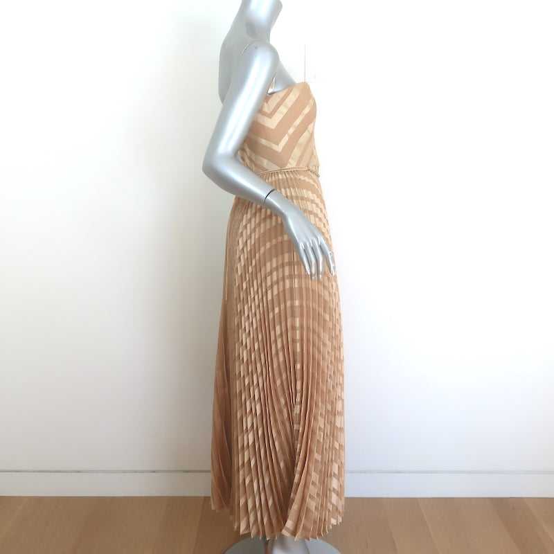 Zimmerman Burnout Strapless Pleated Midi Dress Gold Twill Size 2