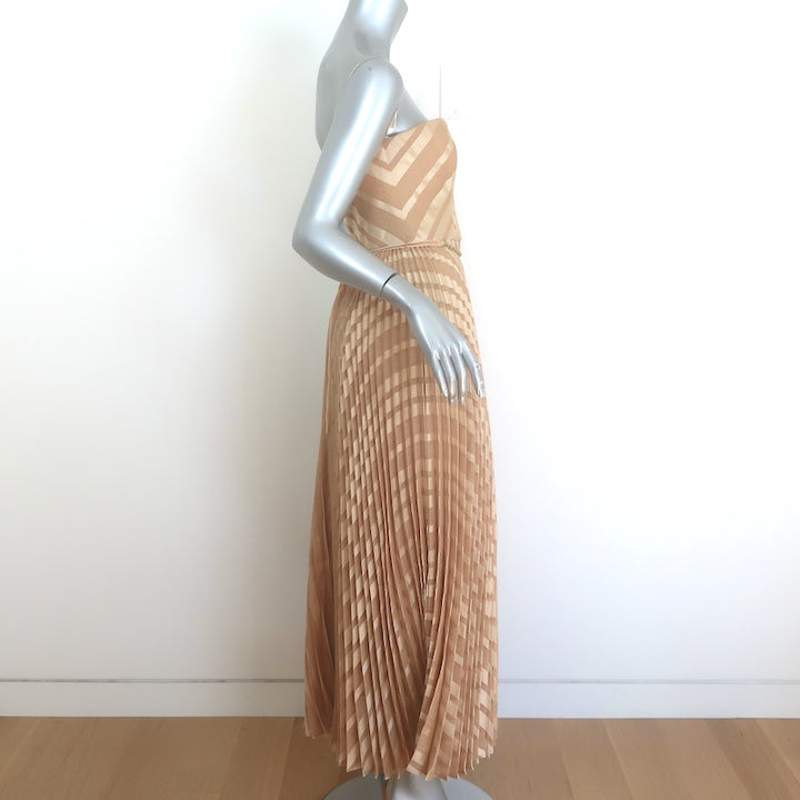 Zimmerman Burnout Strapless Pleated Midi Dress Gold Twill Size 2