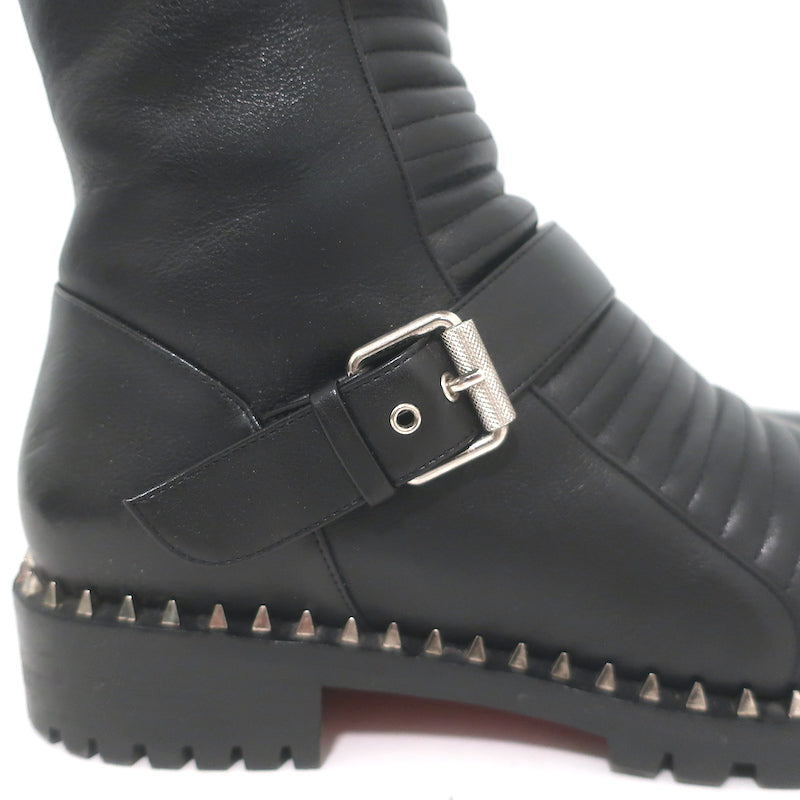 Christian Louboutin Meteorita Studded Knee High Boots Black Leather Size 39.5
