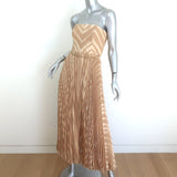 Zimmerman Burnout Strapless Pleated Midi Dress Gold Twill Size 2