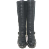 Christian Louboutin Meteorita Studded Knee High Boots Black Leather Size 39.5