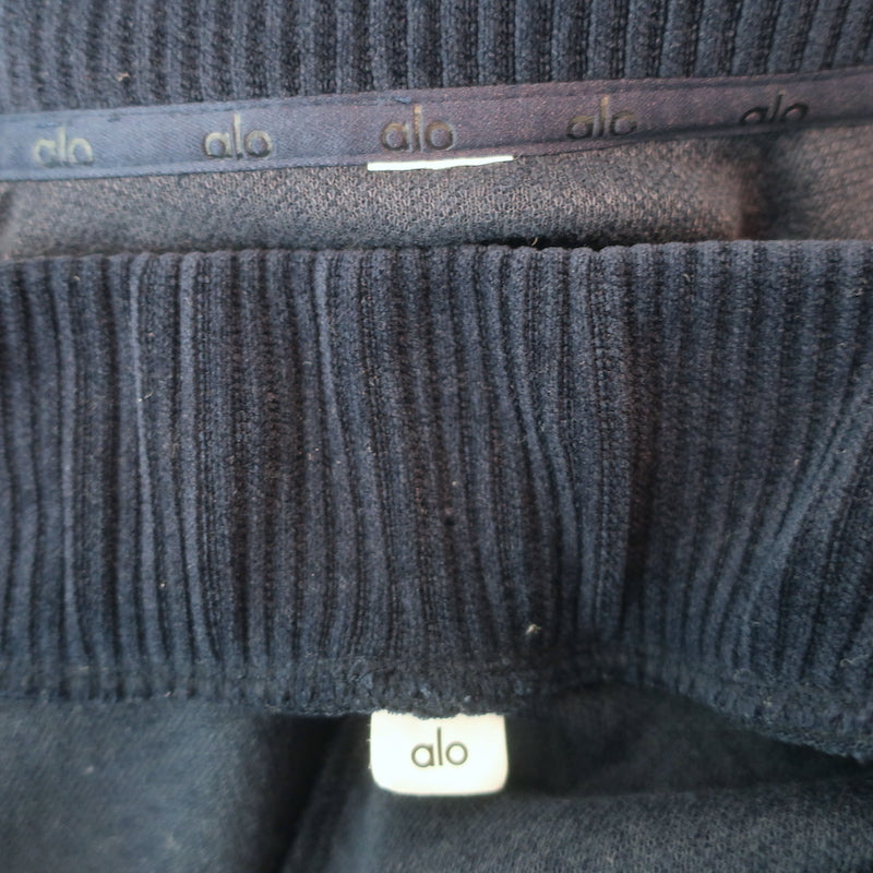 Alo Cozy Day Henley Pullover &amp; Wide Leg Sweatpants Set Navy Velvet Size Medium