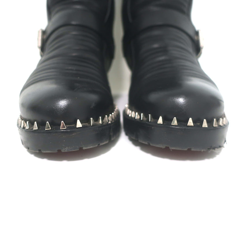 Christian Louboutin Meteorita Studded Knee High Boots Black Leather Size 39.5