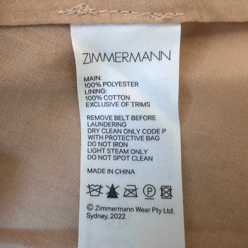 Zimmerman Burnout Strapless Pleated Midi Dress Gold Twill Size 2