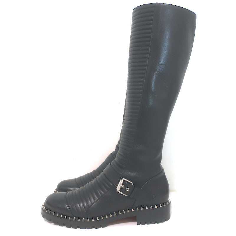 Christian Louboutin Meteorita Studded Knee High Boots Black Leather Size 39.5