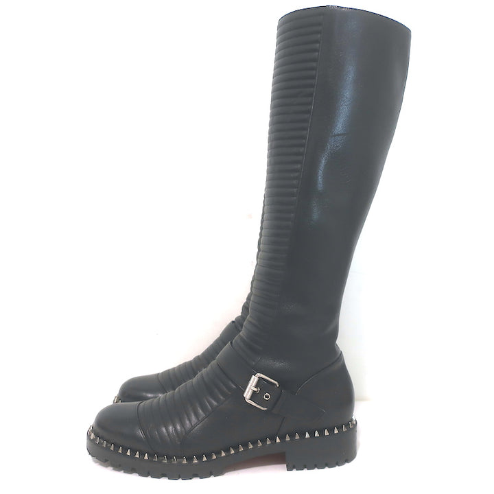 Christian Louboutin Meteorita Studded Knee High Boots Black Leather Size 39.5