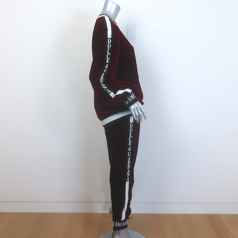 Dolce &amp; Gabbana Amore Velvet Tracksuit Bordeaux Size 42 Sweatshirt &amp; Pants Set