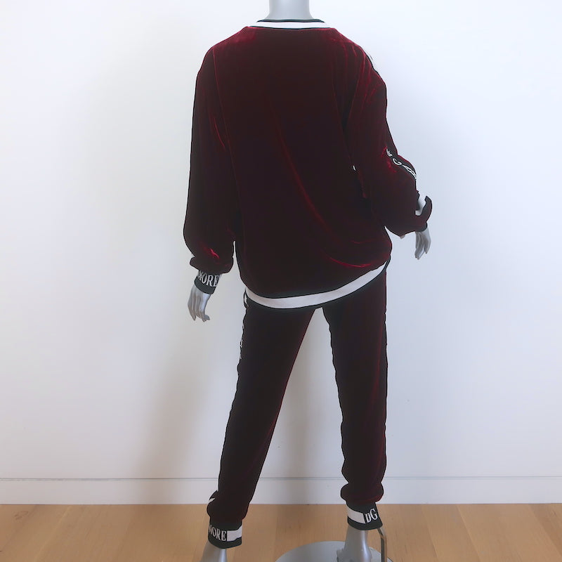 Dolce &amp; Gabbana Amore Velvet Tracksuit Bordeaux Size 42 Sweatshirt &amp; Pants Set
