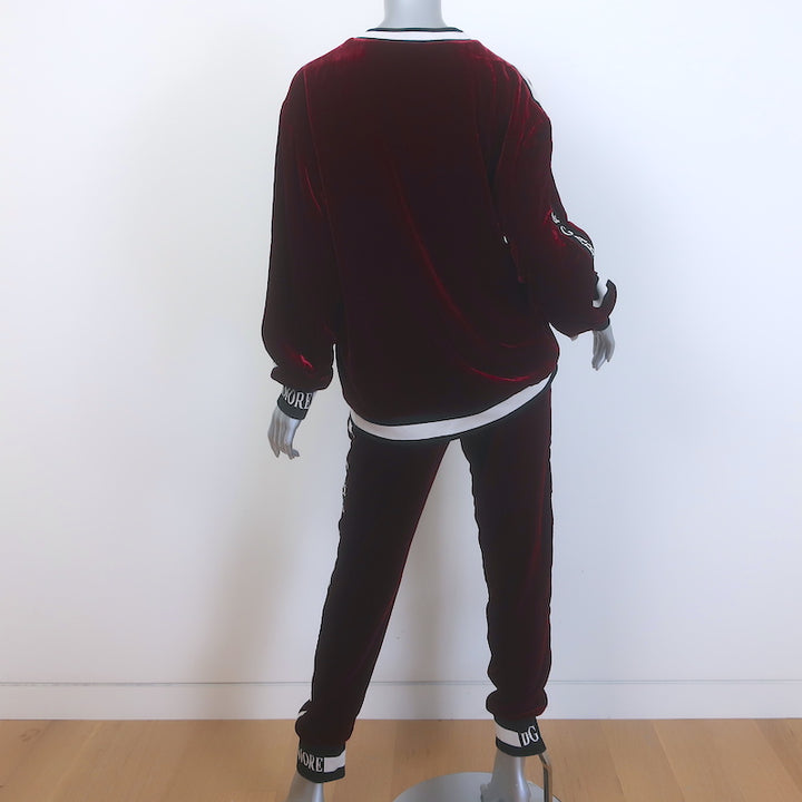 Dolce &amp; Gabbana Amore Velvet Tracksuit Bordeaux Size 42 Sweatshirt &amp; Pants Set