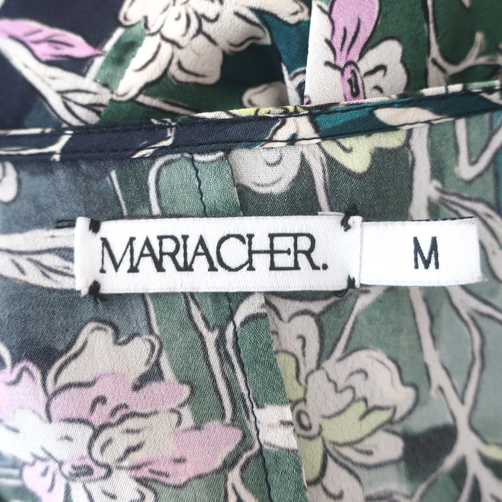 Maria Cher Ruched Long Sleeve Midi Dress Green Floral Print Crepe Size Medium